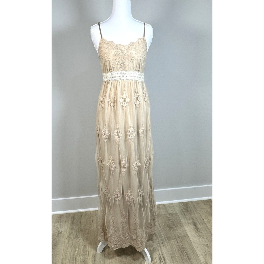 Lace Maxi Dress S Cottagecore Romantic Boho Embroidered Beige‎ Fairycore